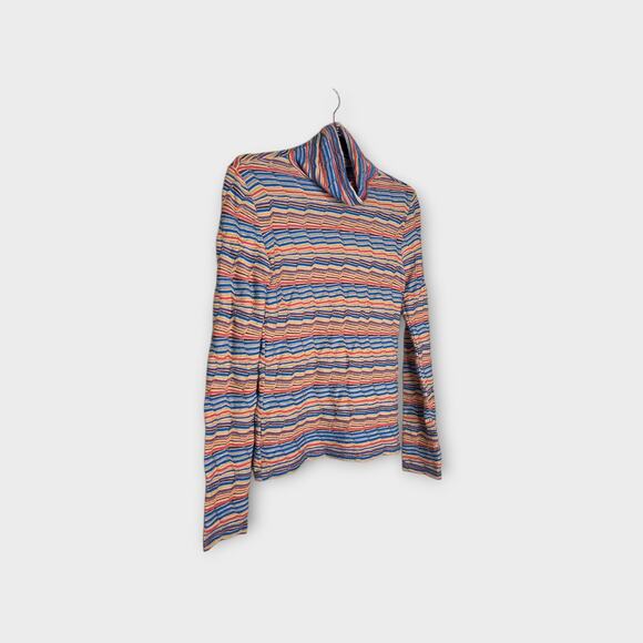 Missoni Women's Striped Turtleneck Top Small Multicolor Texture Semi Sheer Layer - Picture 3 of 9